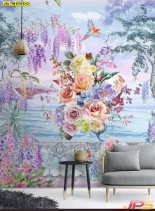 Print Wallpaper ลายดอกไม้หลากสีริมทะเล