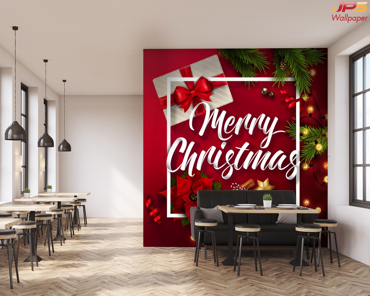 สั่งพิมพ์วอลเปเปอร์ติดผนัง ลายกล่องของขวัญ Merry Christmas