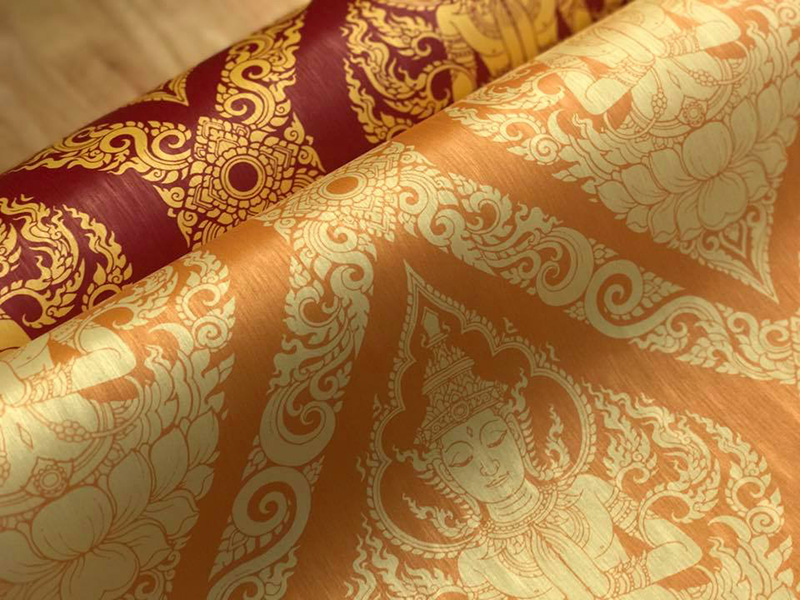 ขายวอลเปเปอร์ลายไทย ลายไทยเทพพนม สีเหลือง