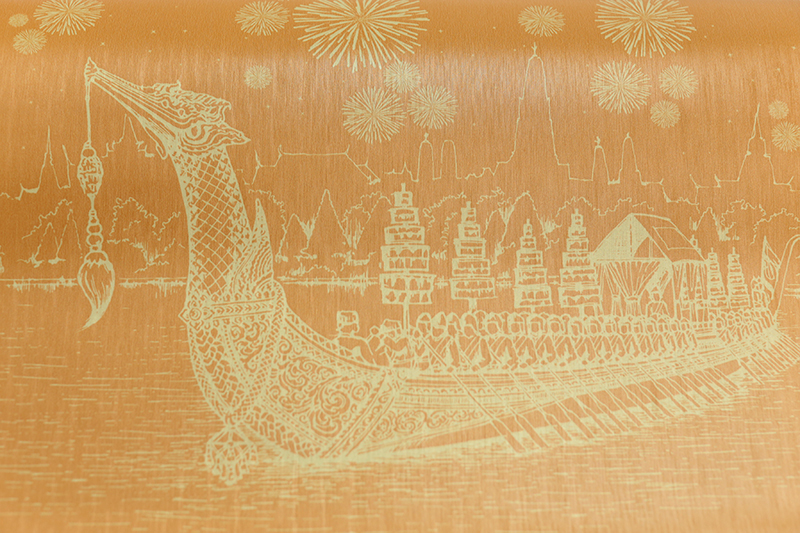 วอลเปเปอร์ไวนิลลายไทยราคาถูก ลายเรือสุพรรณหงส์ สีเหลือง