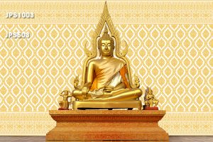 แต่งห้องพระสวยๆ ด้วยวอลเปเปอร์ติดผนังลายกรวยเชิง สีทองพื้นขาว วัสดุไวนิล ราคาถูก เช็คทำความสะอาดได้