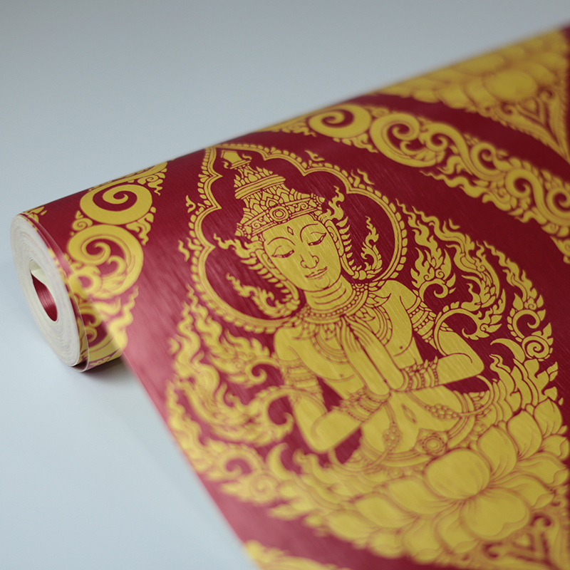 วอลเปเปอร์ติดโบสถ์ ลายไทยเทพพนม สีแดง