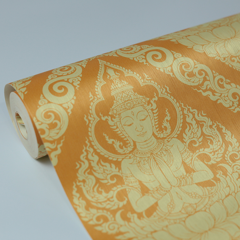 วอลเปเปอร์ลายไทยเทพพนม สีเหลือง กันน้ำได้