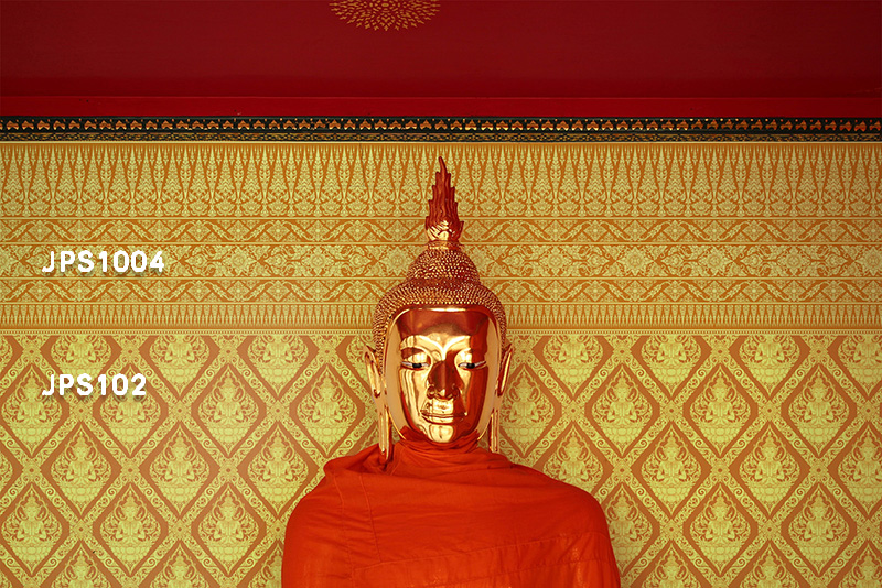 รับตกแต่งห้องพระด้วยวอลเปเปอร์ลายเทพพนม สีเหลือง