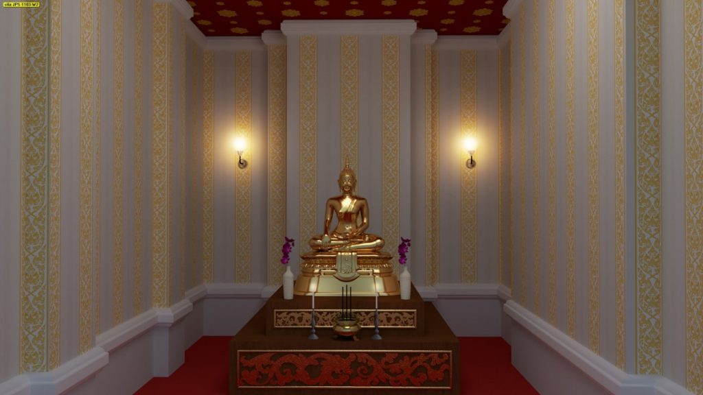 รับตกแต่งห้องพระสวยๆด้วยวอลเปเปอร์ไวนิลลายกนกสีเหลือง